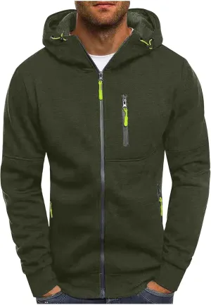 Mens Full Zip Up Hoodies Casual Heavyweight Fleece Pullover Hoodie Athletic Workout Hooded Sweatshirt with Zip Pocket