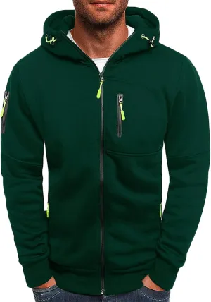 Mens Full Zip Up Hoodies Casual Heavyweight Fleece Pullover Hoodie Athletic Workout Hooded Sweatshirt with Zip Pocket