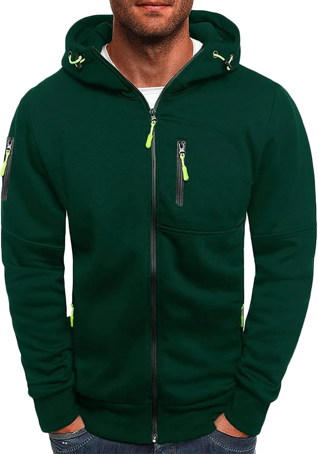 Mens Full Zip Up Hoodies Casual Heavyweight Fleece Pullover Hoodie Athletic Workout Hooded Sweatshirt with Zip Pocket