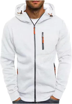 Men's Gym Workout Hooded Sweatshirts Full-Zip Active Hoodies Tops Long Sleeve Casual Hoodie Jacket with Zipper Pocket