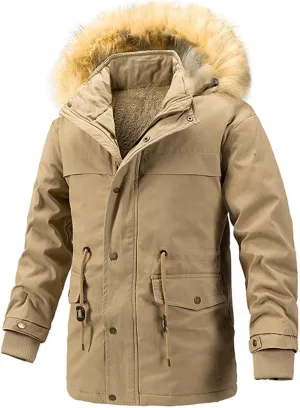 Mens Heavyweight Hooded Parka Jackets Thicken Winter Warm Military Coats Berber Fleece Lined Travel Puffer Jackets