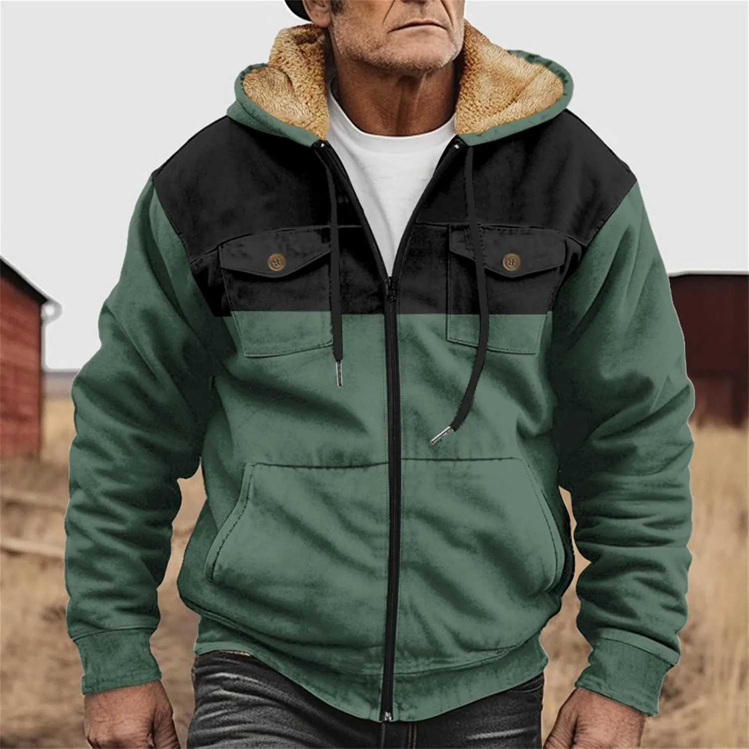 Men's Hoodie Fleece Jacket Winter Warm Thick Jackets Full Zip Heavyweight Casual Coat
