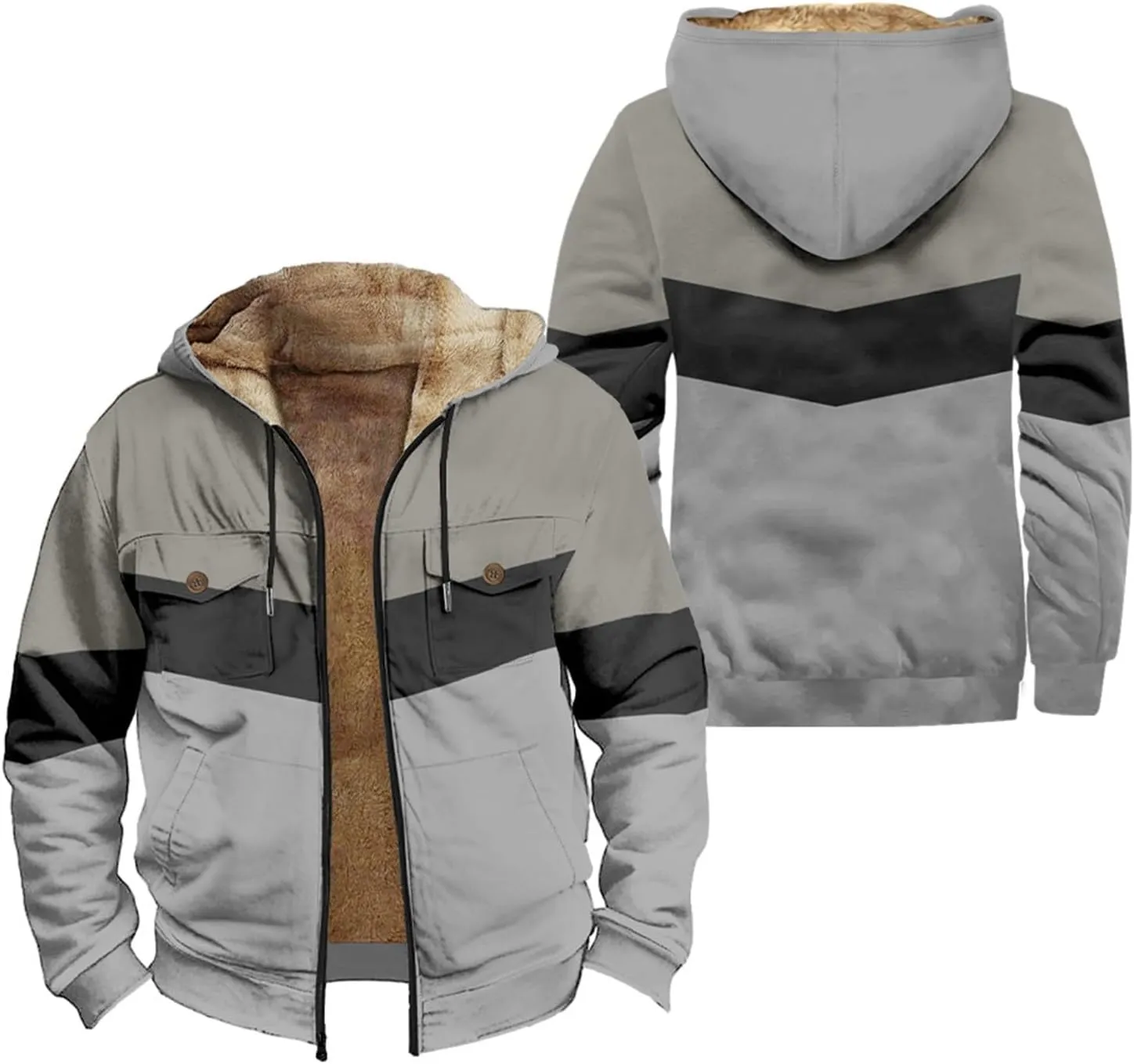 Men's Hoodie Fleece Jacket Winter Warm Thick Jackets Full Zip Heavyweight Casual Coat