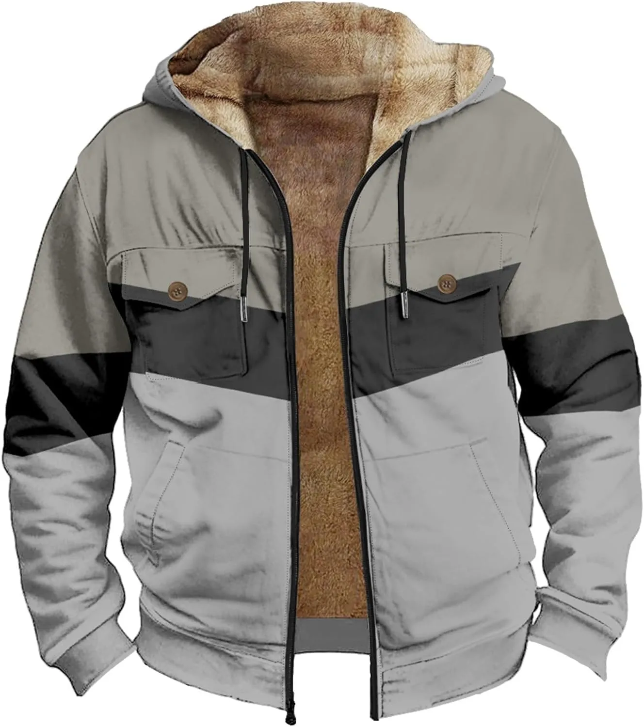 Men's Hoodie Fleece Jacket Winter Warm Thick Jackets Full Zip Heavyweight Casual Coat