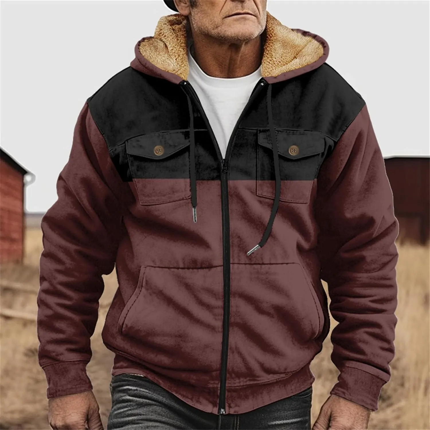 Men's Hoodie Fleece Jacket Winter Warm Thick Jackets Full Zip Heavyweight Casual Coat