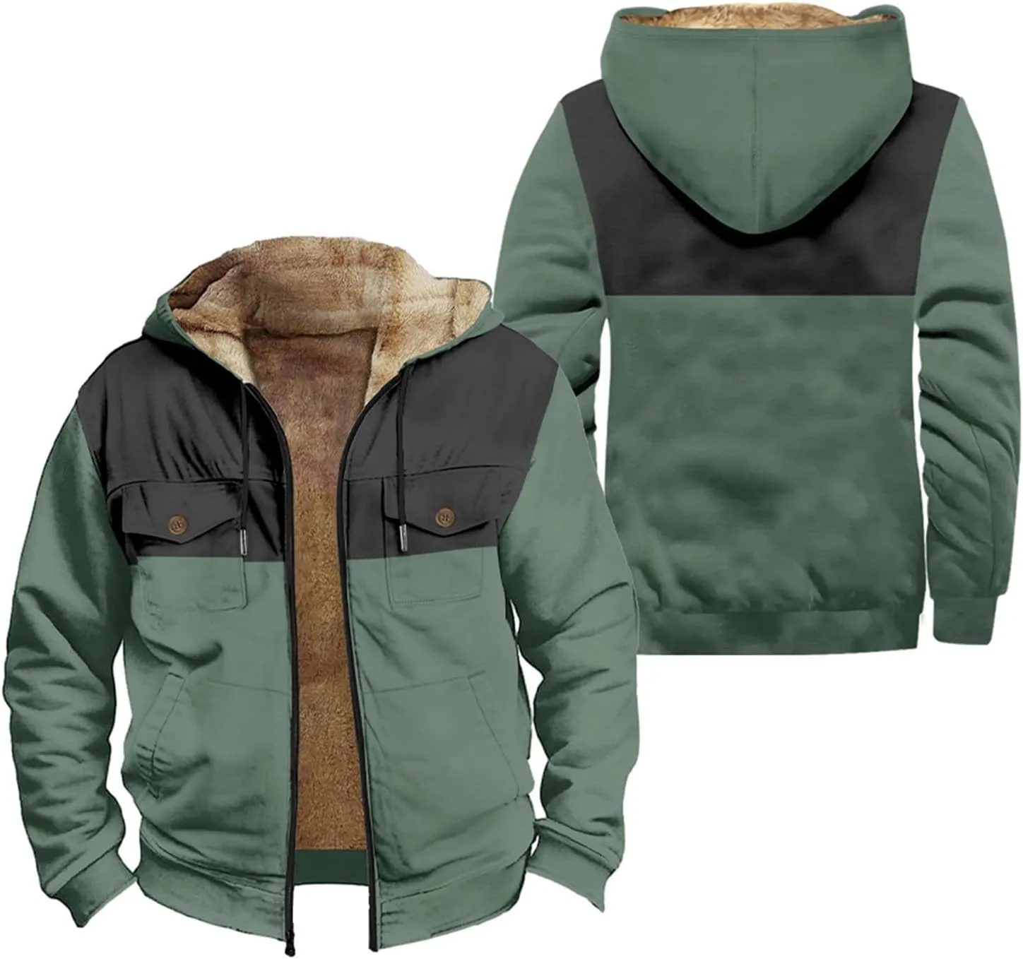 Men's Hoodie Fleece Jacket Winter Warm Thick Jackets Full Zip Heavyweight Casual Coat