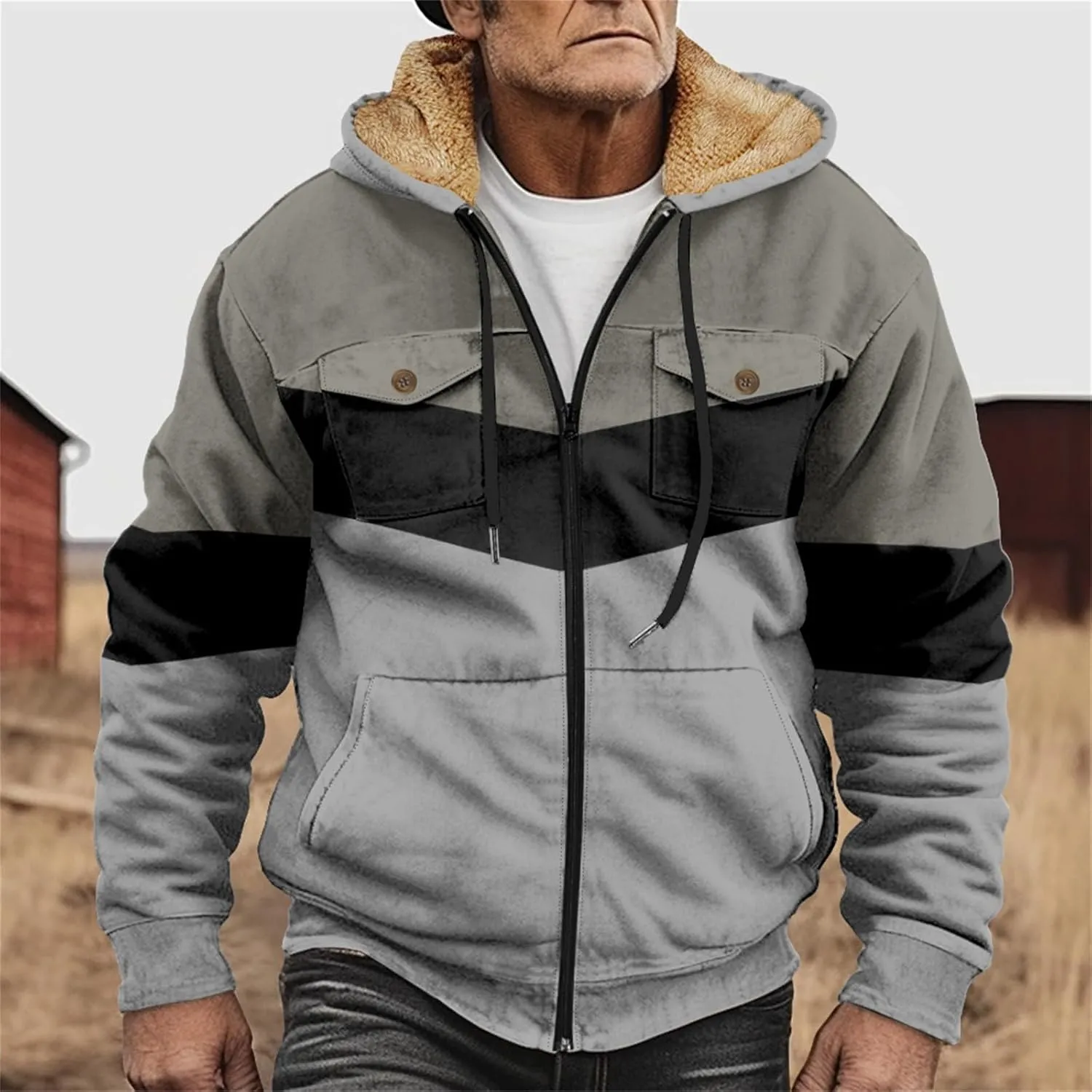 Men's Hoodie Fleece Jacket Winter Warm Thick Jackets Full Zip Heavyweight Casual Coat