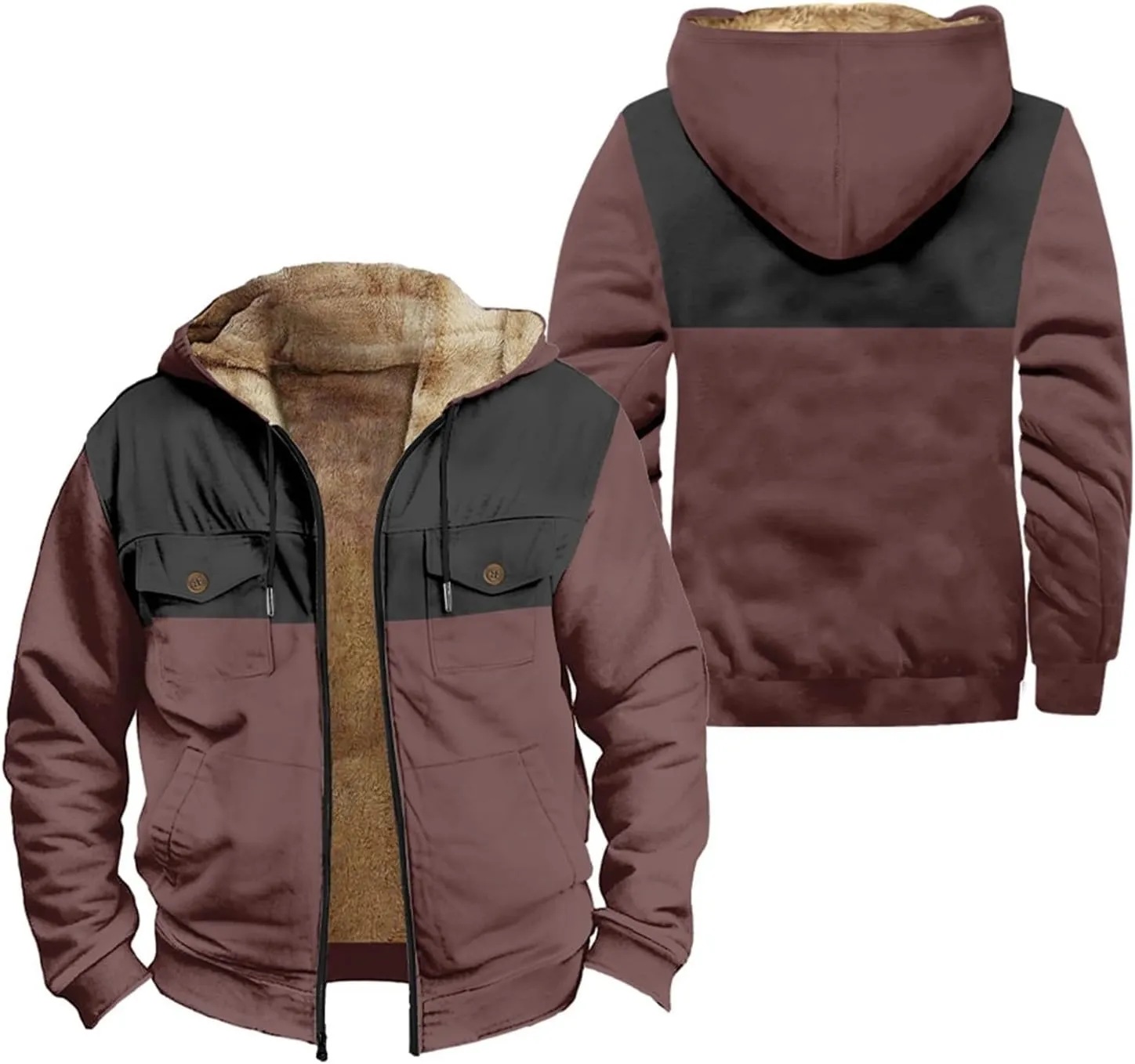Men's Hoodie Fleece Jacket Winter Warm Thick Jackets Full Zip Heavyweight Casual Coat