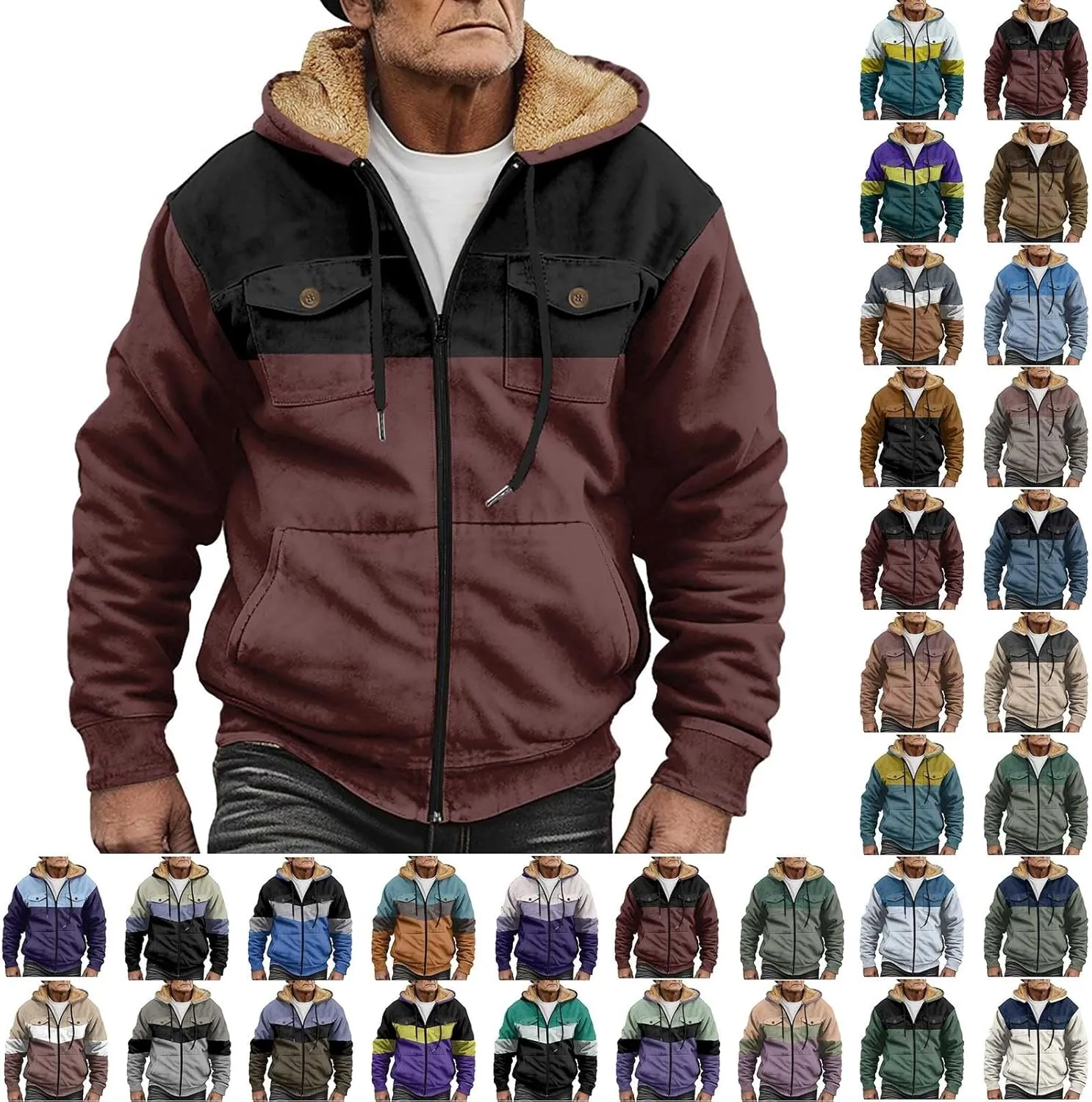 Men's Hoodie Fleece Jacket Winter Warm Thick Jackets Full Zip Heavyweight Casual Coat