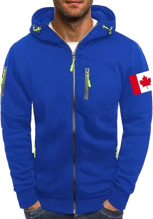 Men's Hoodies Full Zip Canada Jacket Vintage Workout Running Active Hoodies with Pockets Military Tactical Sweatshirt