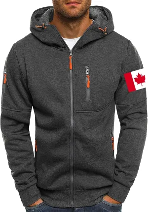Men's Hoodies Full Zip Canada Jacket Vintage Workout Running Active Hoodies with Pockets Military Tactical Sweatshirt