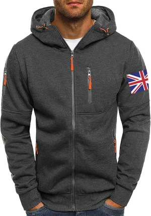 Men's Hoodies Full Zip Canada Jacket Vintage Workout Running Active Hoodies with Pockets Military Tactical Sweatshirt