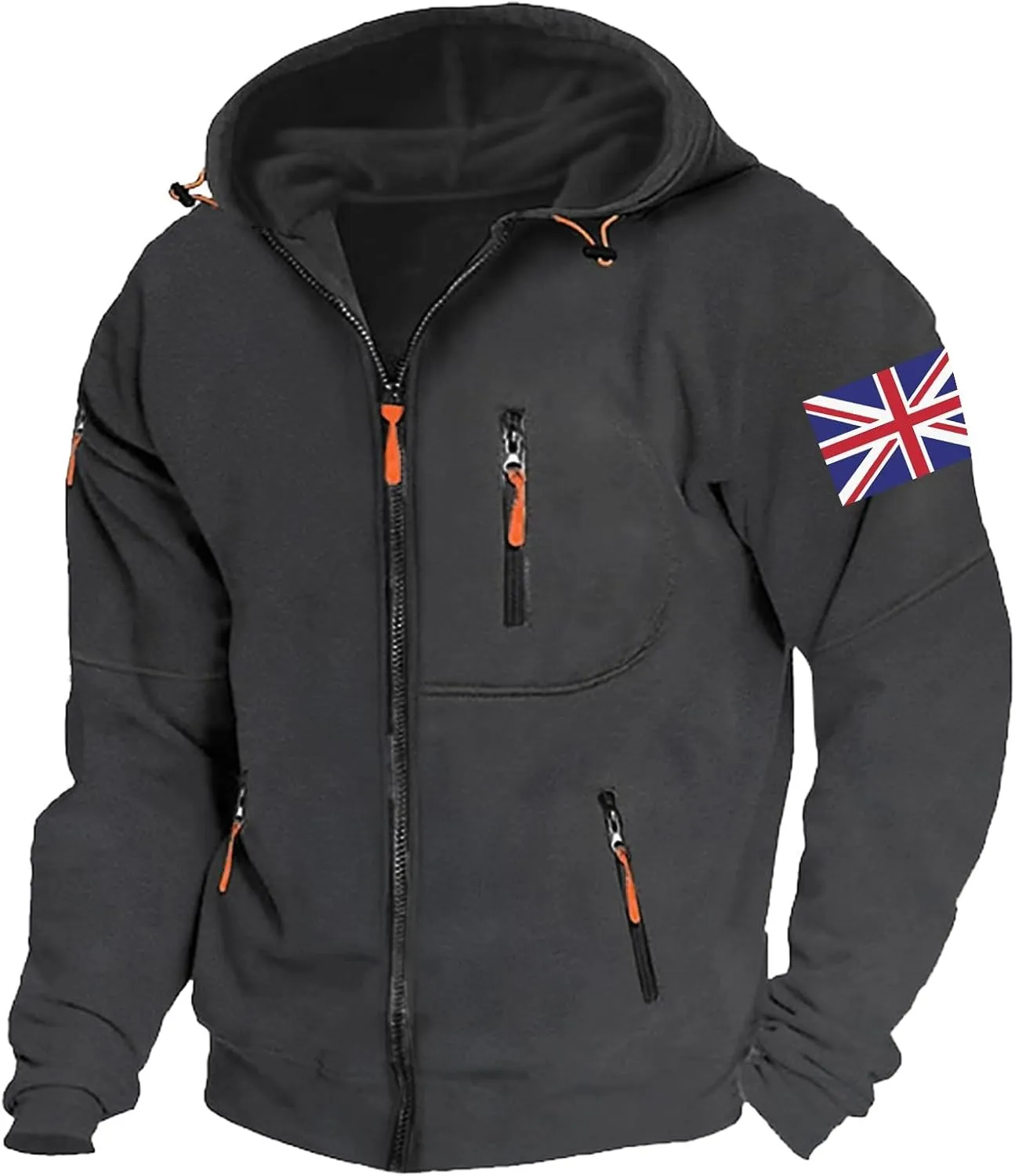 Men's Hoodies Full Zip Canada Jacket Vintage Workout Running Active Hoodies with Pockets Military Tactical Sweatshirt