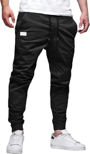 Men's Joggers Pants Slim Fit Drawstring Chino Cargo Pants Elastic Waist Drawstring Hiking Outdoor Twill Track Pants