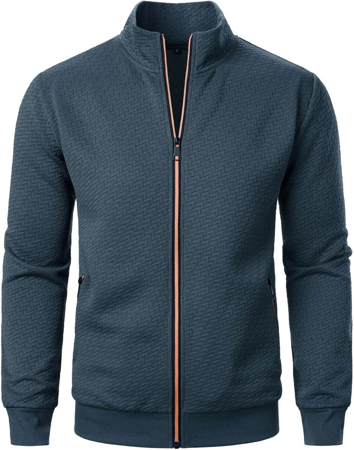 Men's Lightweight Varsity Jacket Casual Baseball Bomber Jackets Fashion Textured Zip Up Coats Sportswear with Pockets