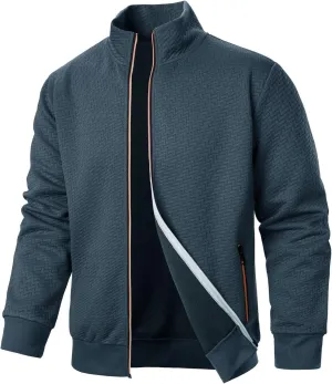 Men's Lightweight Varsity Jacket Casual Baseball Bomber Jackets Fashion Textured Zip Up Coats Sportswear with Pockets