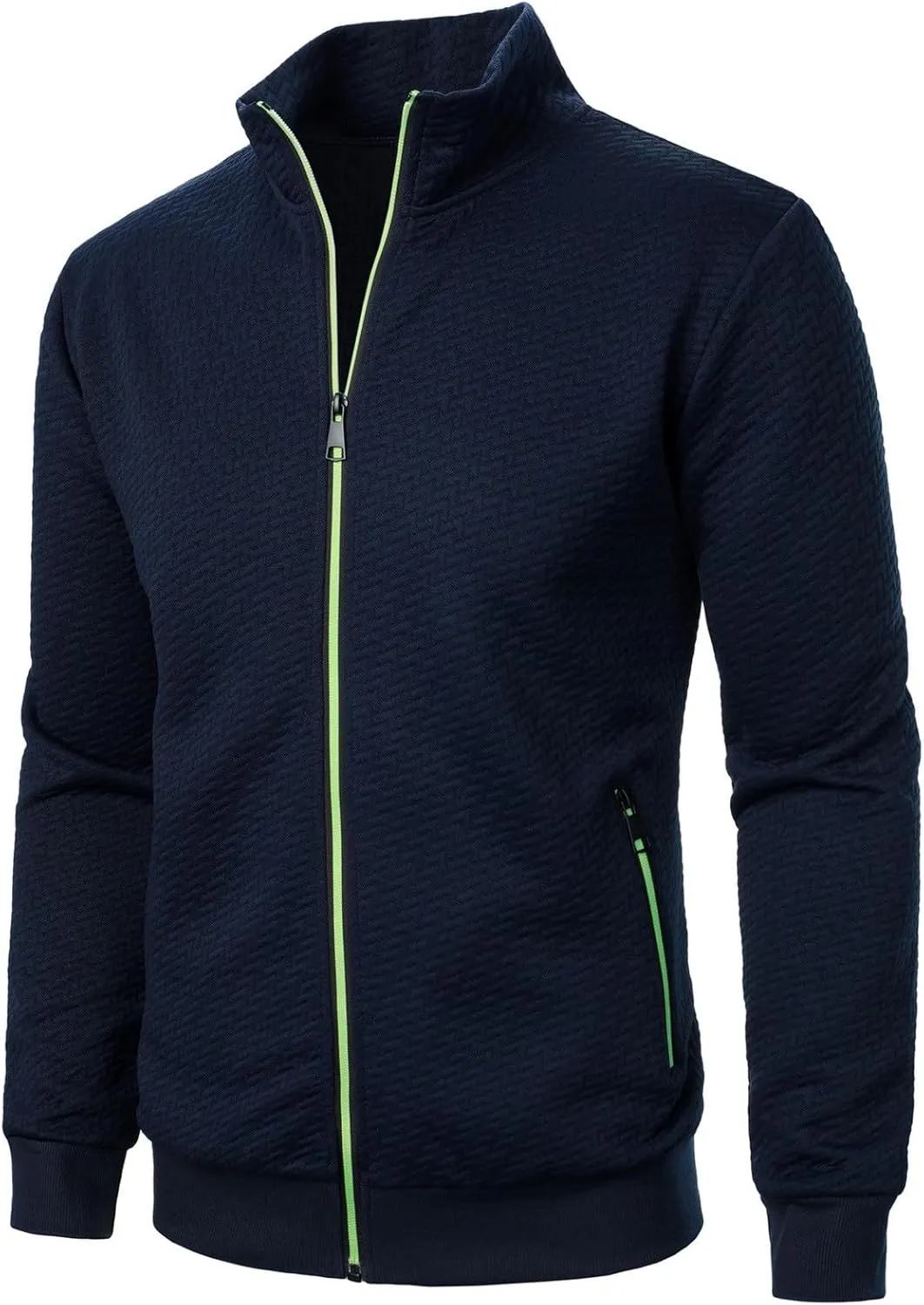 Men's Lightweight Varsity Jacket Casual Baseball Bomber Jackets Fashion Textured Zip Up Coats Sportswear with Pockets