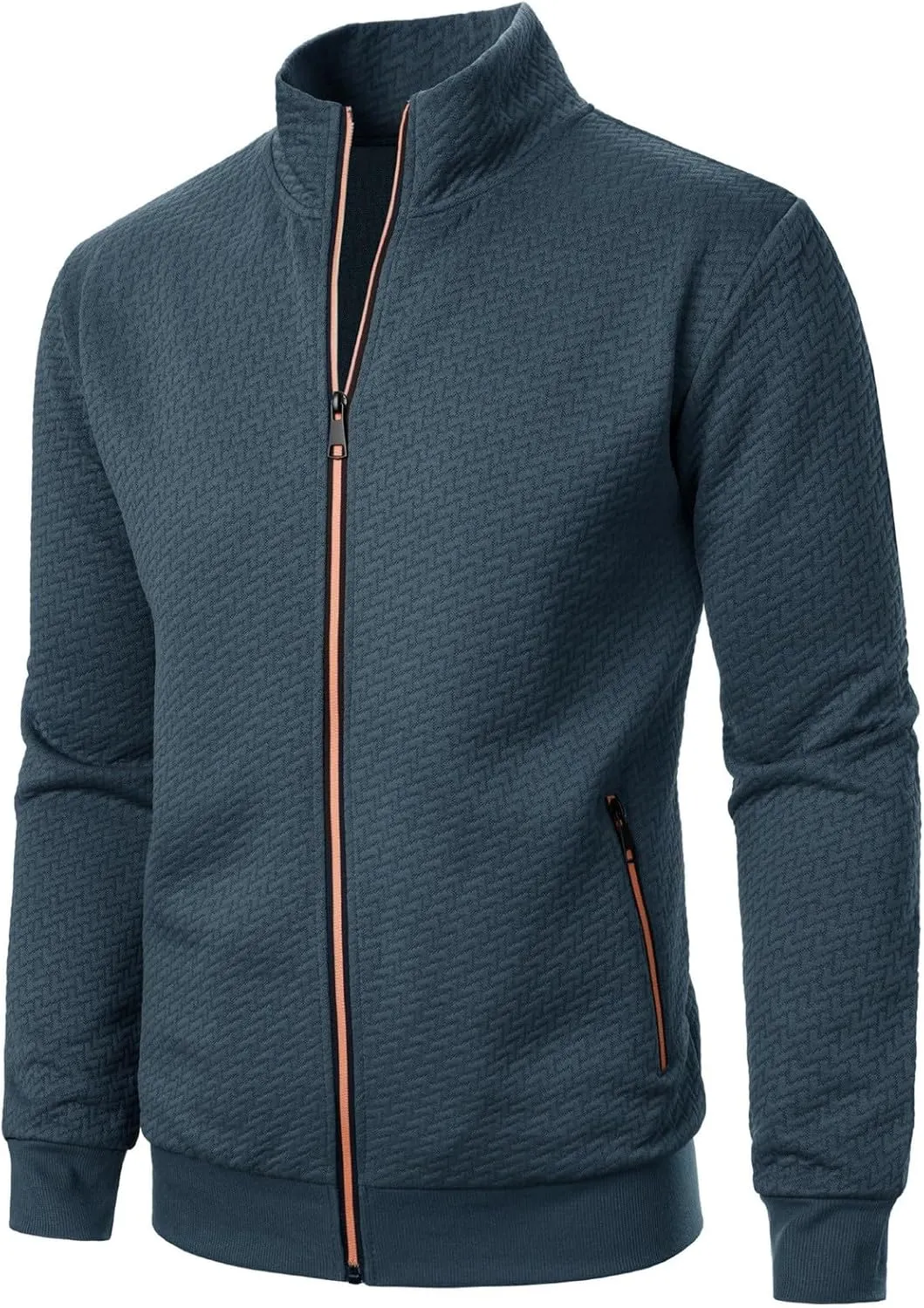 Men's Lightweight Varsity Jacket Casual Baseball Bomber Jackets Fashion Textured Zip Up Coats Sportswear with Pockets