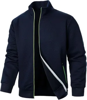 Men's Lightweight Varsity Jacket Casual Baseball Bomber Jackets Fashion Textured Zip Up Coats Sportswear with Pockets