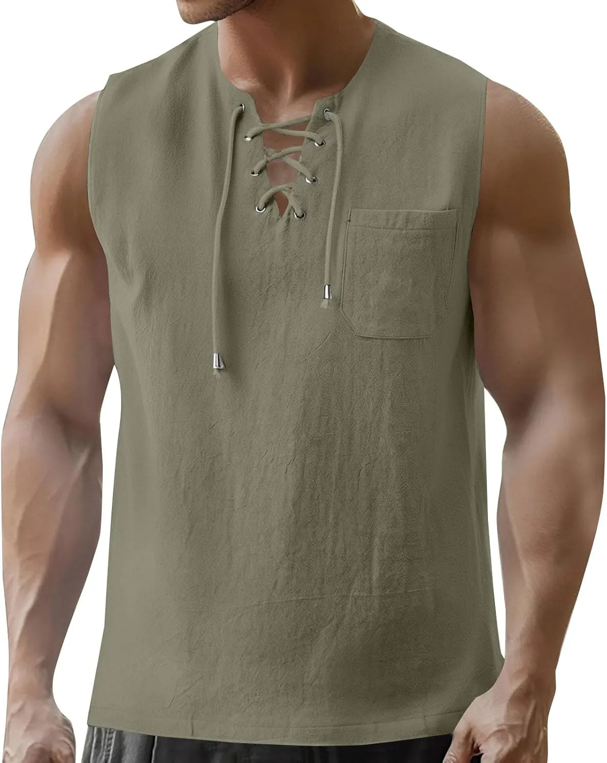 Men's Linen Sleeveless Tank Top Button Beach Vacation Tropical Travel Vest Casual Hippie Summer Going Out Holiday Tee