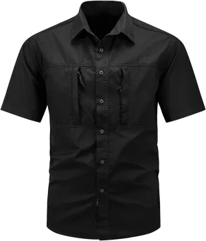 Mens Military Tactical Uniform Shirts Ripstop Lightweight Breathable Loose Fit Work Shirt Button Hiking Fishing Shirt