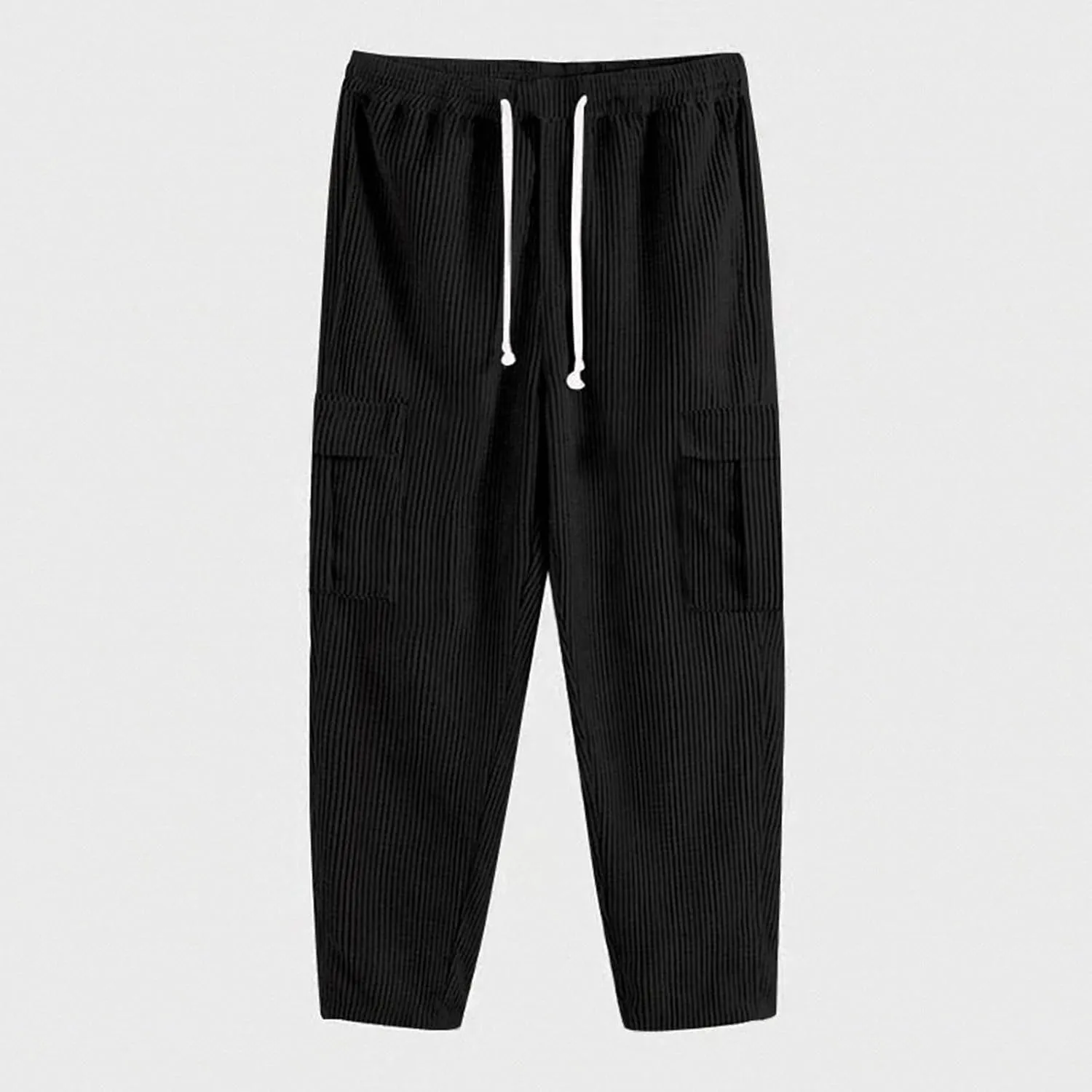 Men's Plus Size Corduroy Pants Drawstring Cargo Sweatpants Trendy Straight Leg Pants Drawstring Trousers Soft Pants