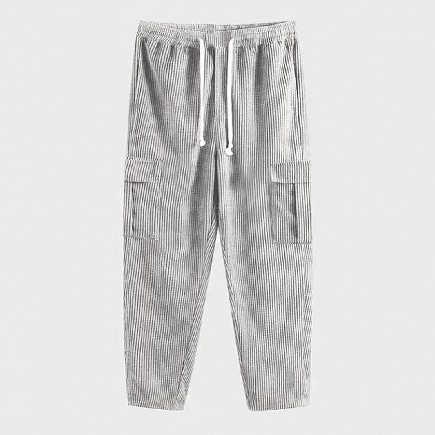 Men's Plus Size Corduroy Pants Drawstring Cargo Sweatpants Trendy Straight Leg Pants Drawstring Trousers Soft Pants