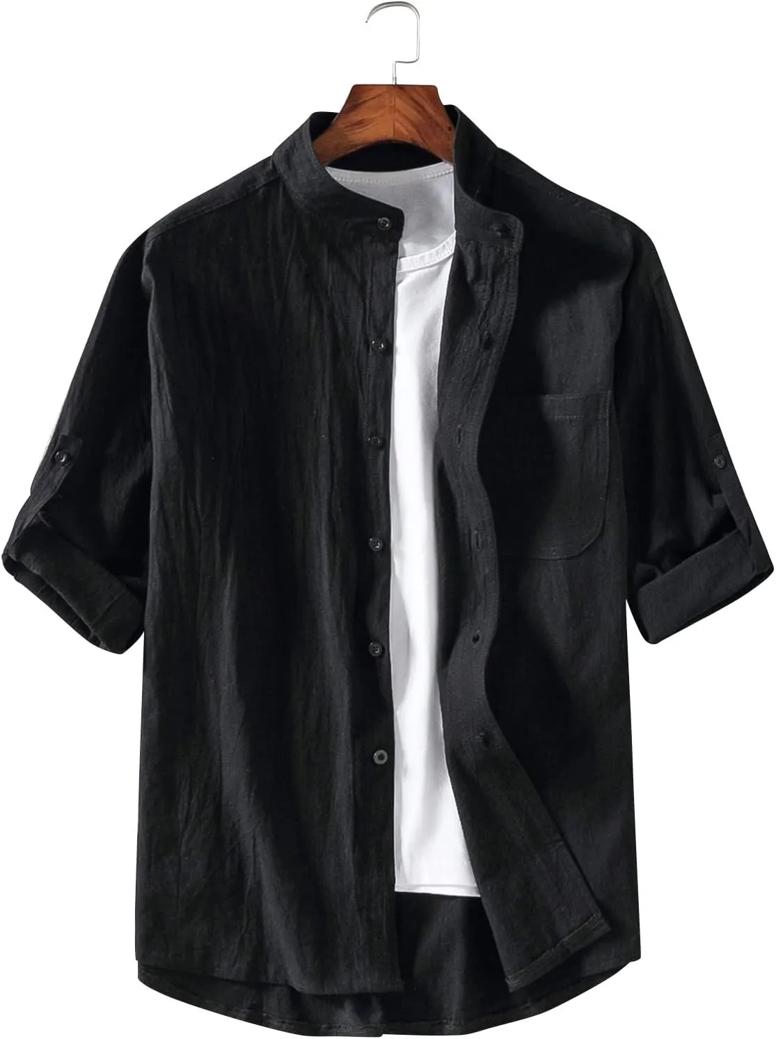 Mens Polo Shirts Short Sleeve Button Down Summer Casual Linen Shirt for Men Lightweight Collared Solid Color Work Tee Tops