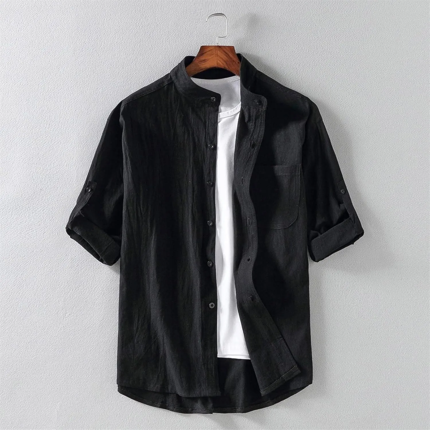 Mens Polo Shirts Short Sleeve Button Down Summer Casual Linen Shirt for Men Lightweight Collared Solid Color Work Tee Tops