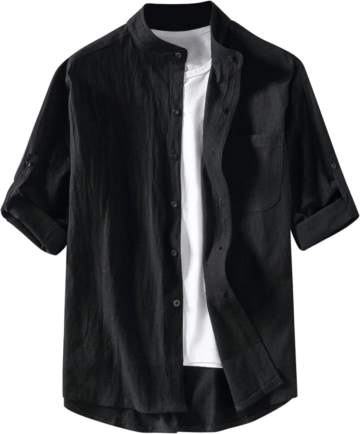 Mens Polo Shirts Short Sleeve Button Down Summer Casual Linen Shirt for Men Lightweight Collared Solid Color Work Tee Tops