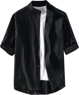 Mens Polo Shirts Short Sleeve Button Down Summer Casual Linen Shirt for Men Lightweight Collared Solid Color Work Tee Tops
