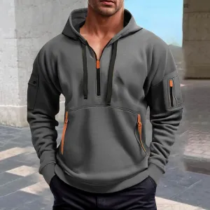 Men's Quarter Zip Pullover Men Long Sleeve Workout Hoodie Vintage Tactical Jacket Winter Sweater Coats