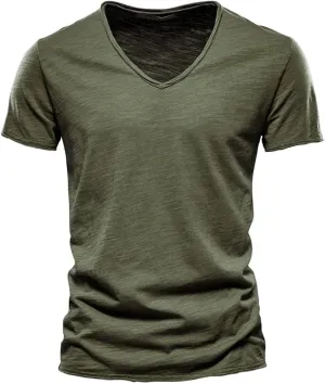 Mens Resort Wear 2025 Short Sleeve T Shirt Trendy V Neck Summer Tee Tops Casual Solid Color Classic T-Shirts