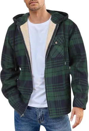 Mens Sherpa Hoodie Full-Zip Fleece Casual Sweatshirt Heavyweight Thick Warm Hooded