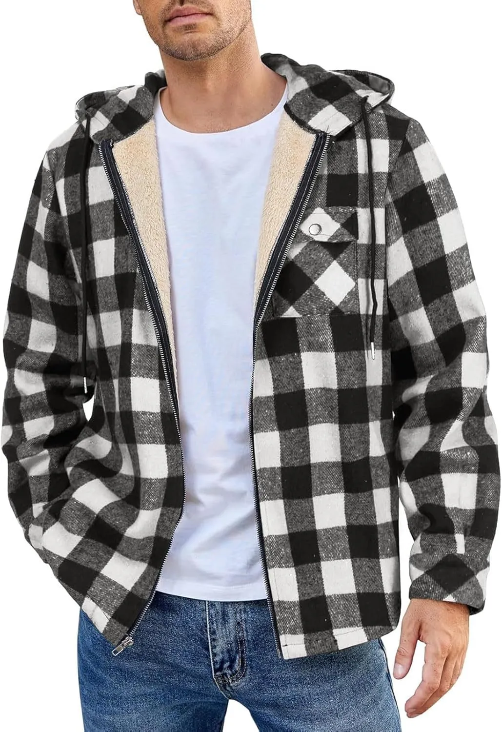 Mens Sherpa Hoodie Zip Up Fleece Winter Hooded Thick Thermal Heavyweight Sweatshirt