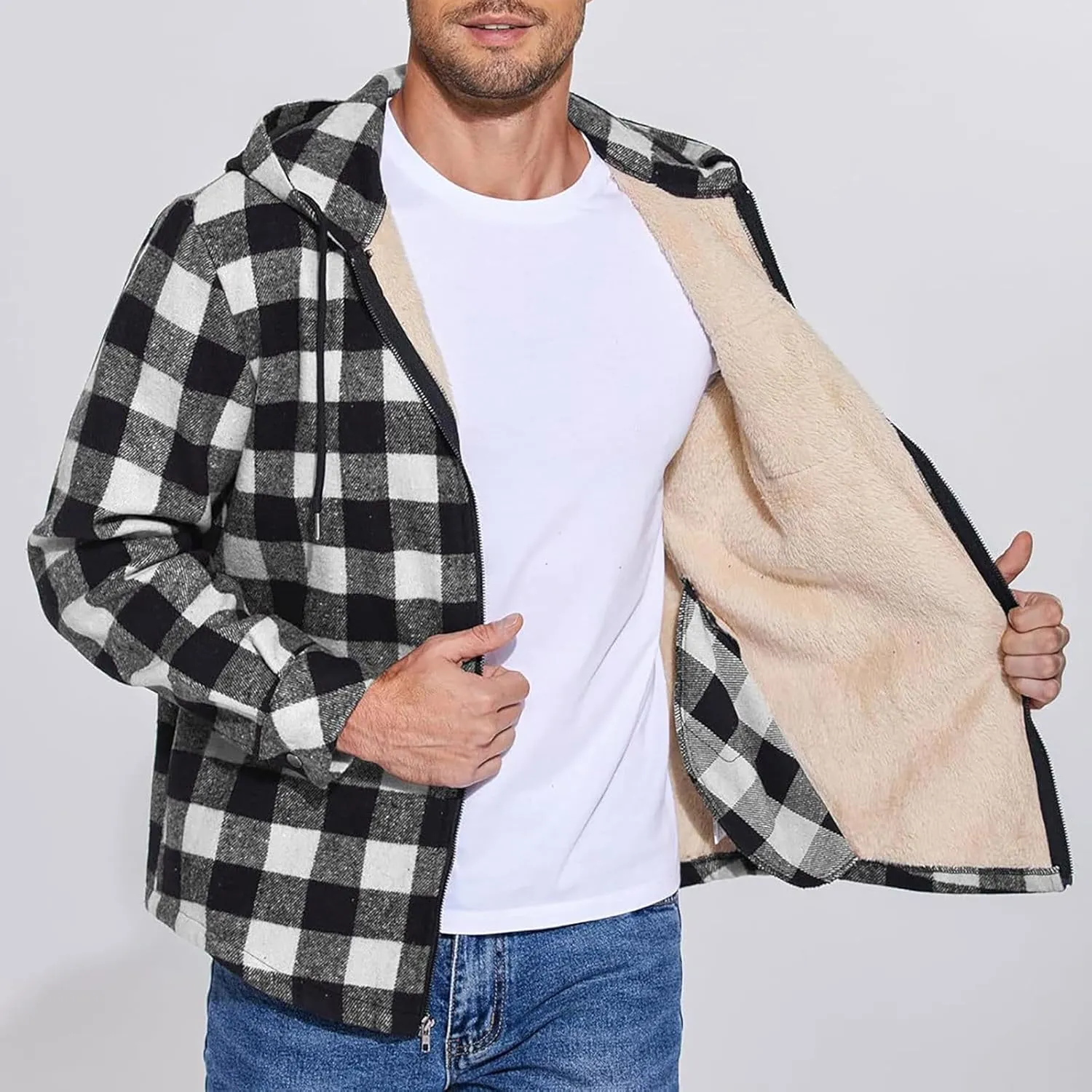 Mens Sherpa Hoodie Zip Up Fleece Winter Hooded Thick Thermal Heavyweight Sweatshirt