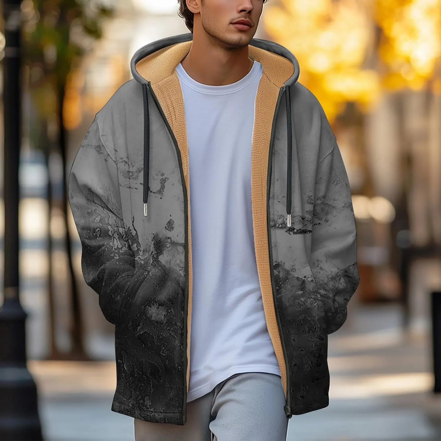 Mens Sherpa Hoodie Zip Up Winter Warm Hoodies Thick Fleece Heavyweight Hooded