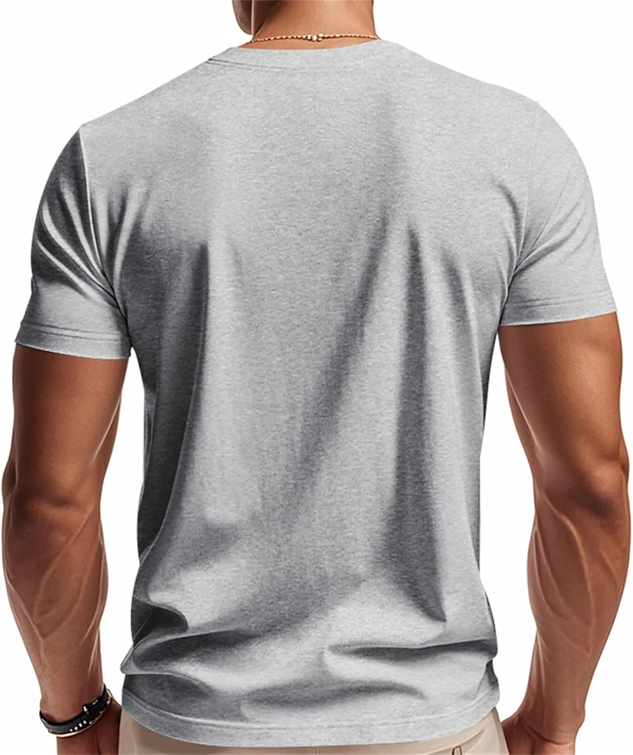 Mens Short Sleeve V Neck Muscle Slim T Shirt V-Neck Stretch Bodybuilding Shirt Soft Comfy Collarless Summer Tops