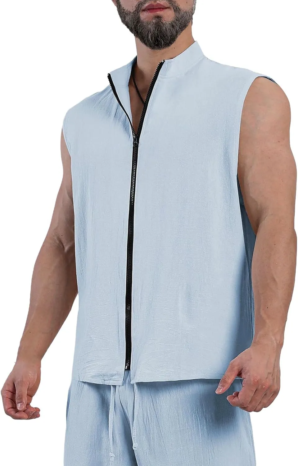 Men's Summer Beach Tank Tops Sleeveless Zip Up Gym Bodybuilding Fitness Workout Muscle Shirt Casual Textured Tanks