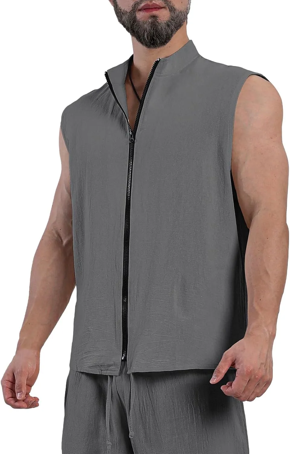 Men's Summer Beach Tank Tops Sleeveless Zip Up Gym Bodybuilding Fitness Workout Muscle Shirt Casual Textured Tanks