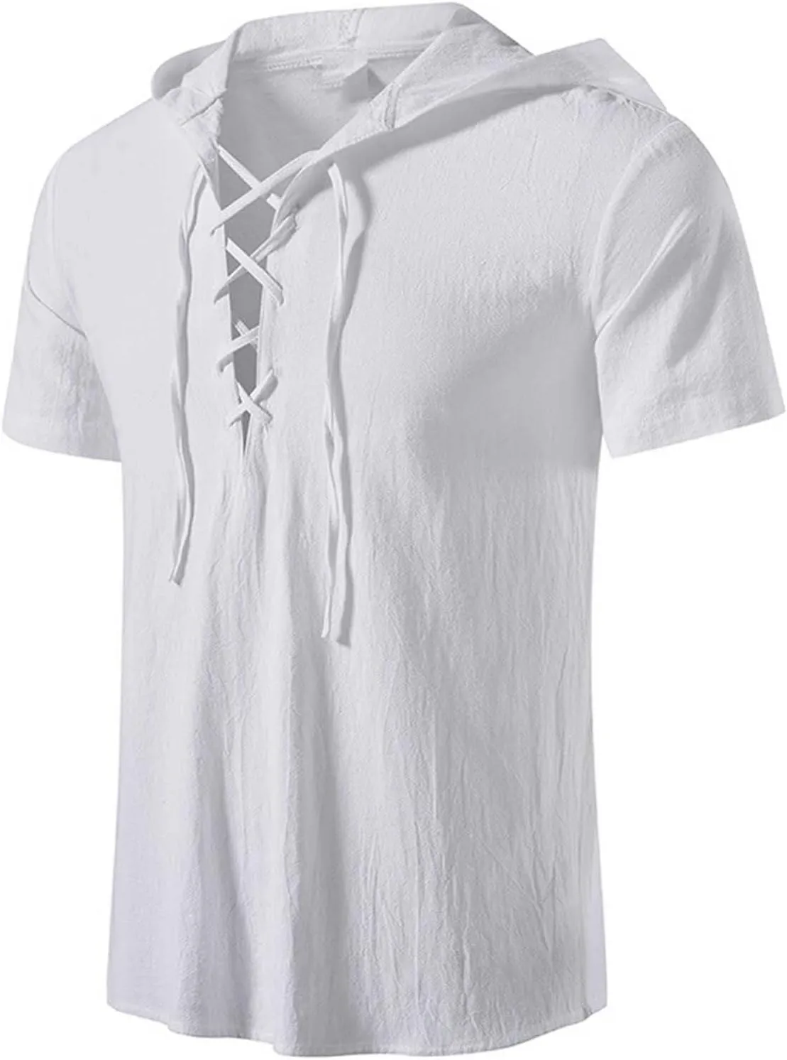 Mens Summer Cotton Linen Hoodie Fashion Drawstring T Shirts Trendy Short Sleeve Linen Tops Vacation Going Out Outfit