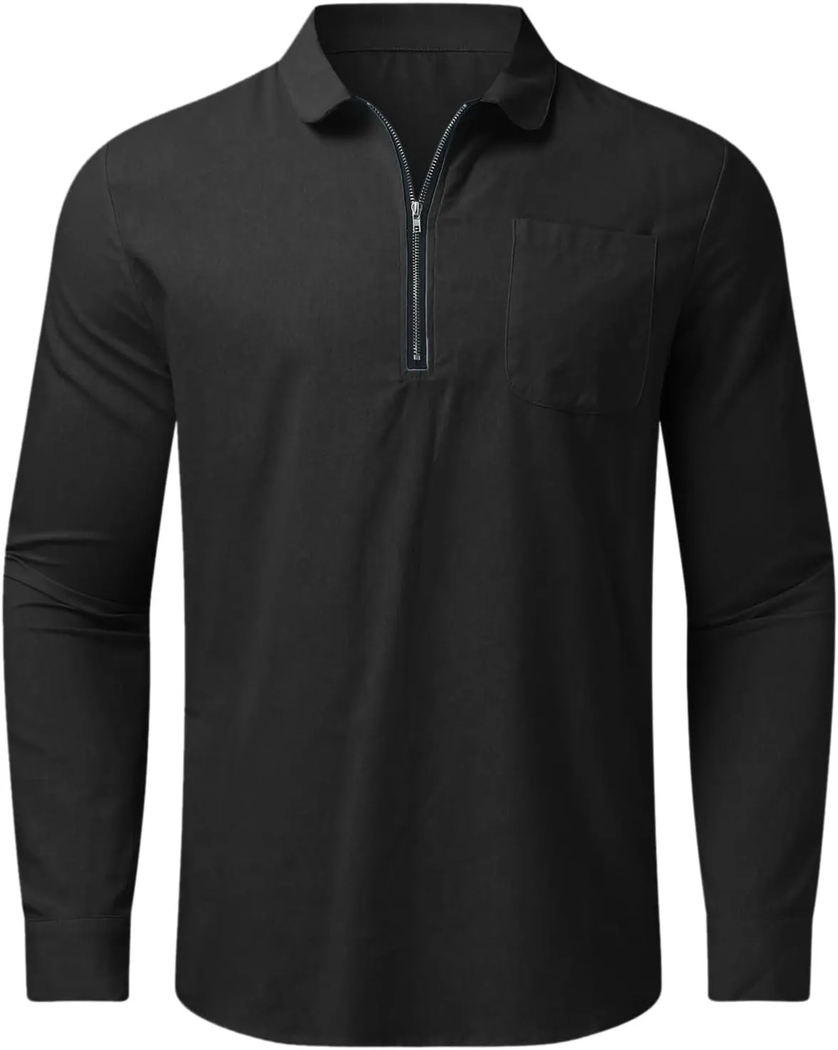 Mens Summer Linen Cotton Shirts Long Sleeve Quarter-Zip Casual Hawaiian Beach Yoga T Shirts Loose Fit Golf Polos T-Shirts
