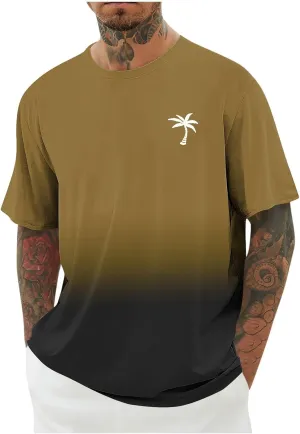 Mens Summer Streetwear Casual T Shirts Short Sleeve Ombre Tropical Print Tee Shirts Loose Fit Fashion Hip Hop Tshirts