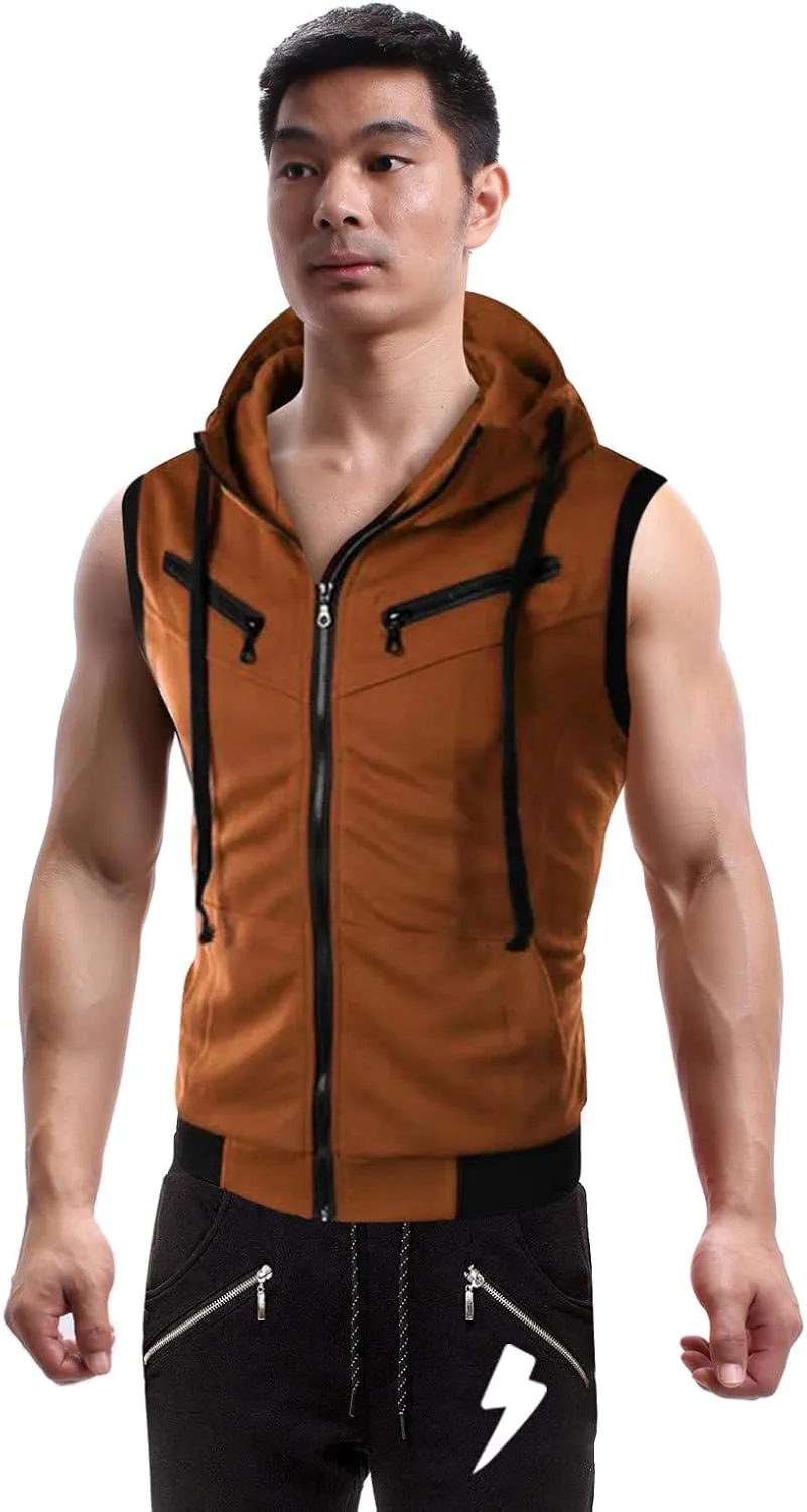 Mens Tank Top Hoodie Men's Sleeveless Zip Up Hooded Workout Tank Tops Muscle T Shirt Vests