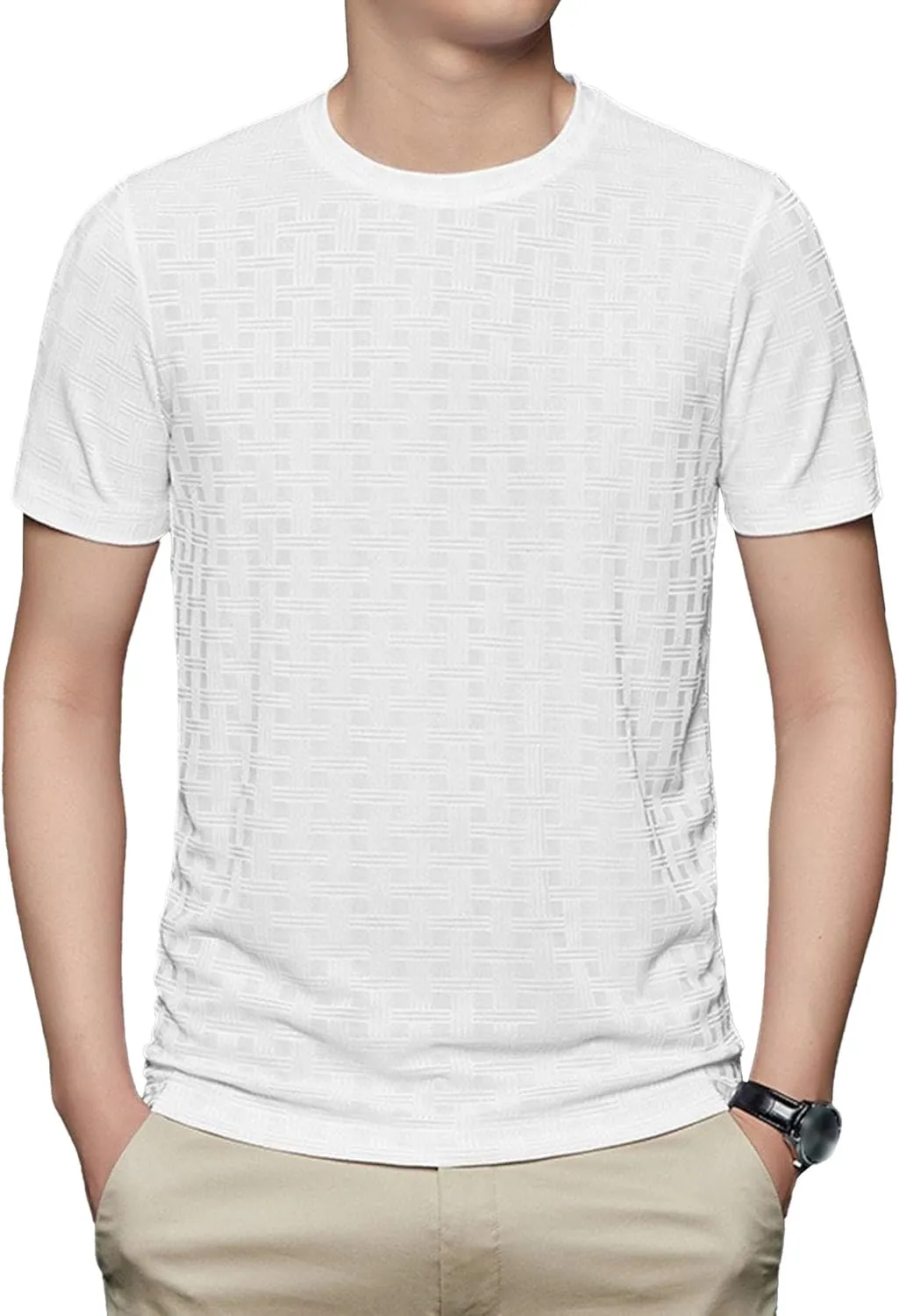 Men's Textured Casual Breathable T-Shirts Lightweight Solid Comfort Pullover Tee Crewneck Summer Tee Tops