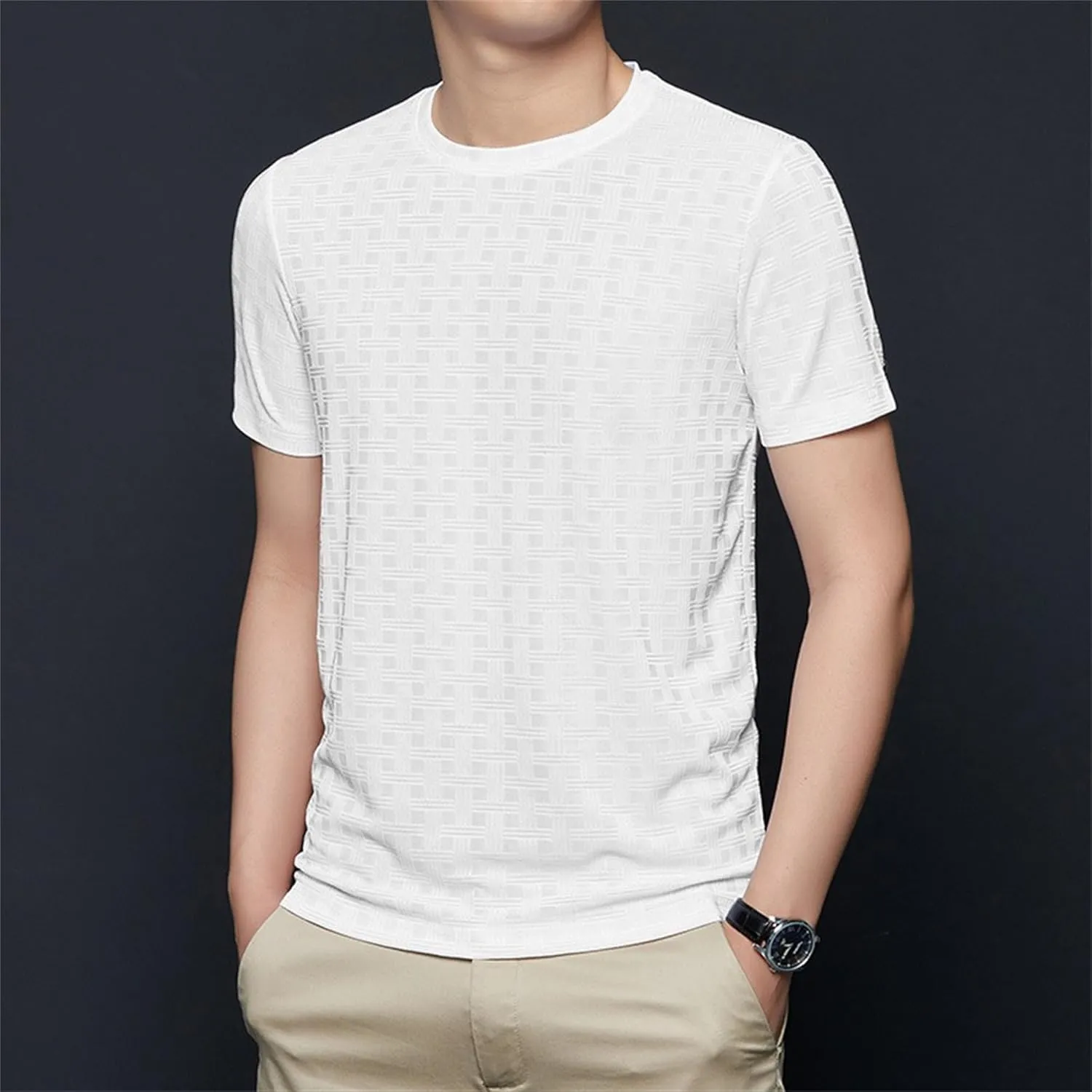 Men's Textured Casual Breathable T-Shirts Lightweight Solid Comfort Pullover Tee Crewneck Summer Tee Tops
