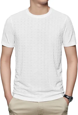 Men's Textured Casual Breathable T-Shirts Lightweight Solid Comfort Pullover Tee Crewneck Summer Tee Tops