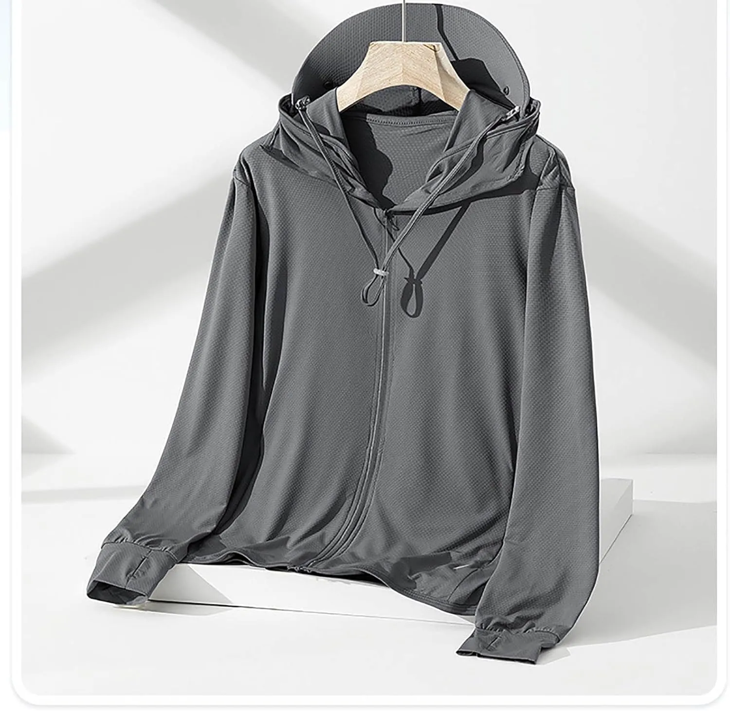 Men's Thin Hoodies Summer Outfit Solid Color Zip Up Fishing Hoodie Long Sleeve Comfort Trendy Casual Tops