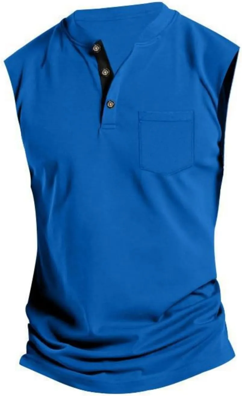 Mens V Neck Sleeveless Tank Tops Stand Collar Button Workout Shirts Lightweight Fashion Breathable Summer T Shirts