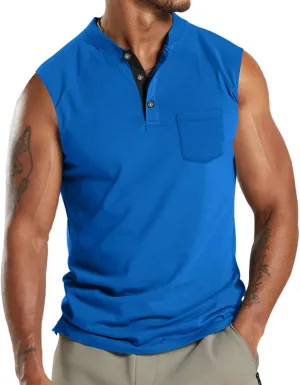 Mens V Neck Sleeveless Tank Tops Stand Collar Button Workout Shirts Lightweight Fashion Breathable Summer T Shirts